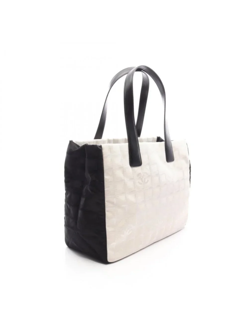 Chanel Tote Bag New Travel Line MM White Black Leather MM